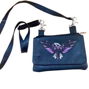 Cowhide Hot Leathers Black Clip On Bag or Crossbody Shoulder Embroidered Eagle